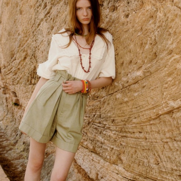 Zara paperbag high waisted high rise khaki green shorts - Picture 2 of 5